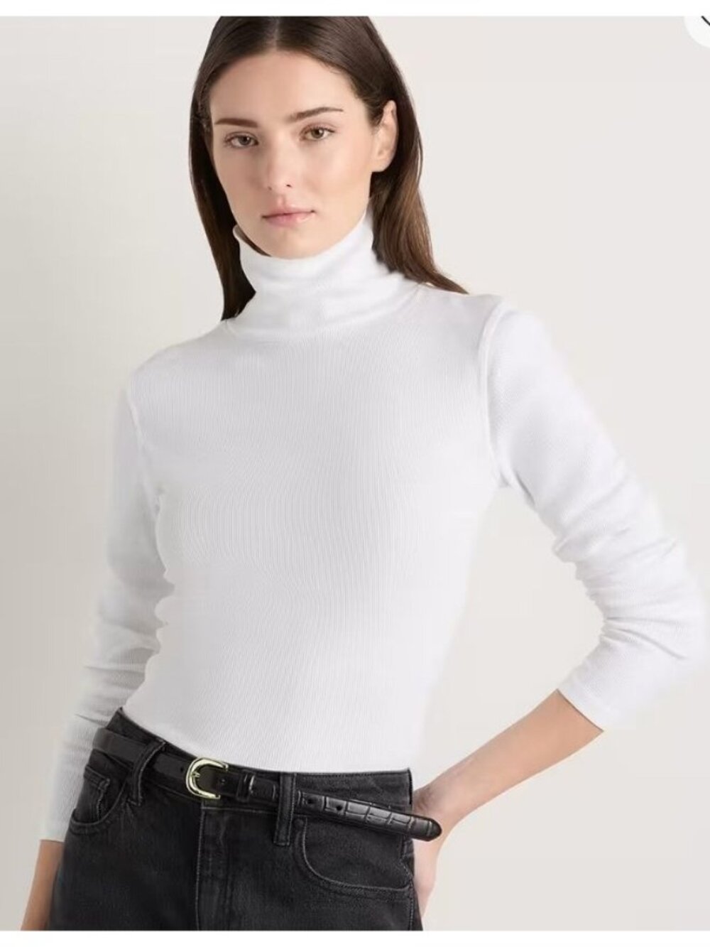 Quince Organic Cotton Micro-Rib Turtleneck Women's Size XS in Soft White NWOT!